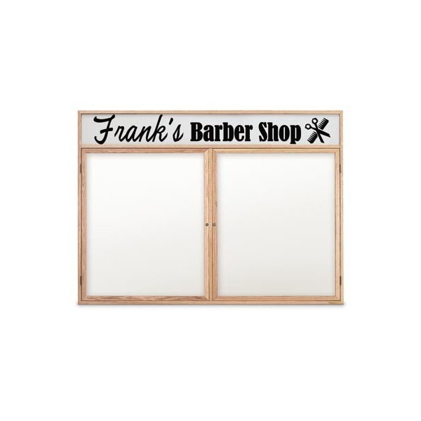 48"x36" 2-Door Enclosed Wet/Dry Erase, Header, Black Board/Walnut